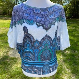 CACHE TOP TEE SHORT DOLMAN SLEEVE WHITE BLUE Size S